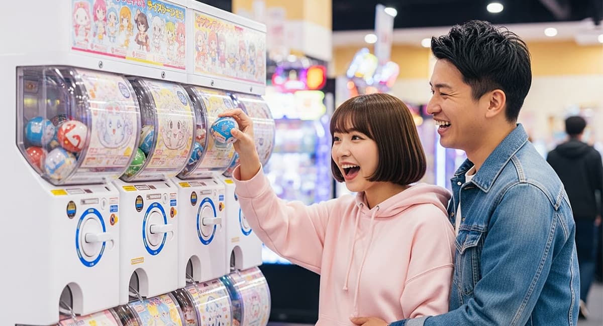 ガチャガチャで遊ぶカップル