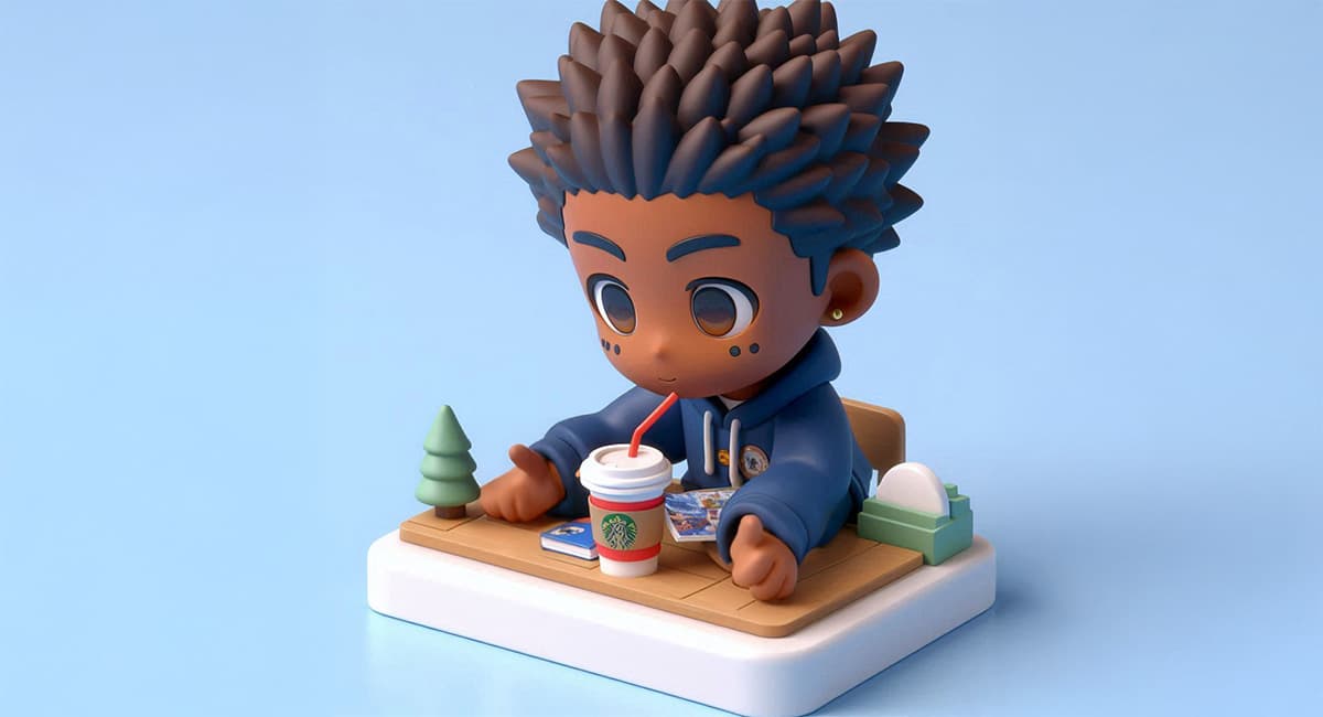 キャラクターグッズ:男の子がジューズを飲んでいる