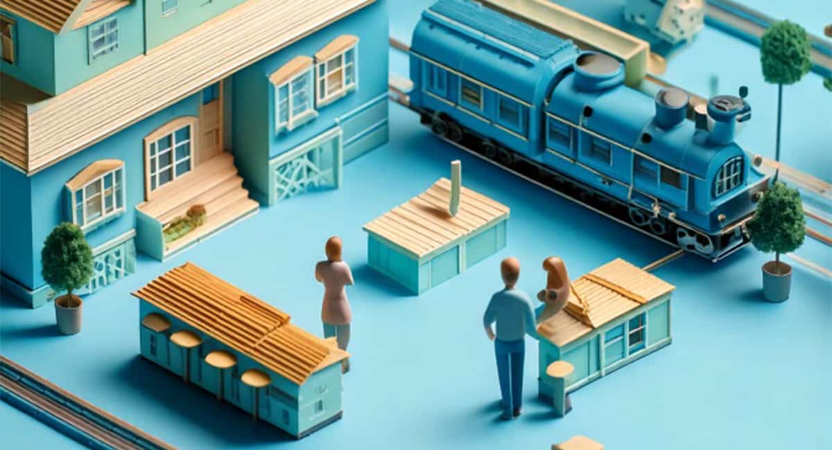 記者の列車の駅のミニチュア