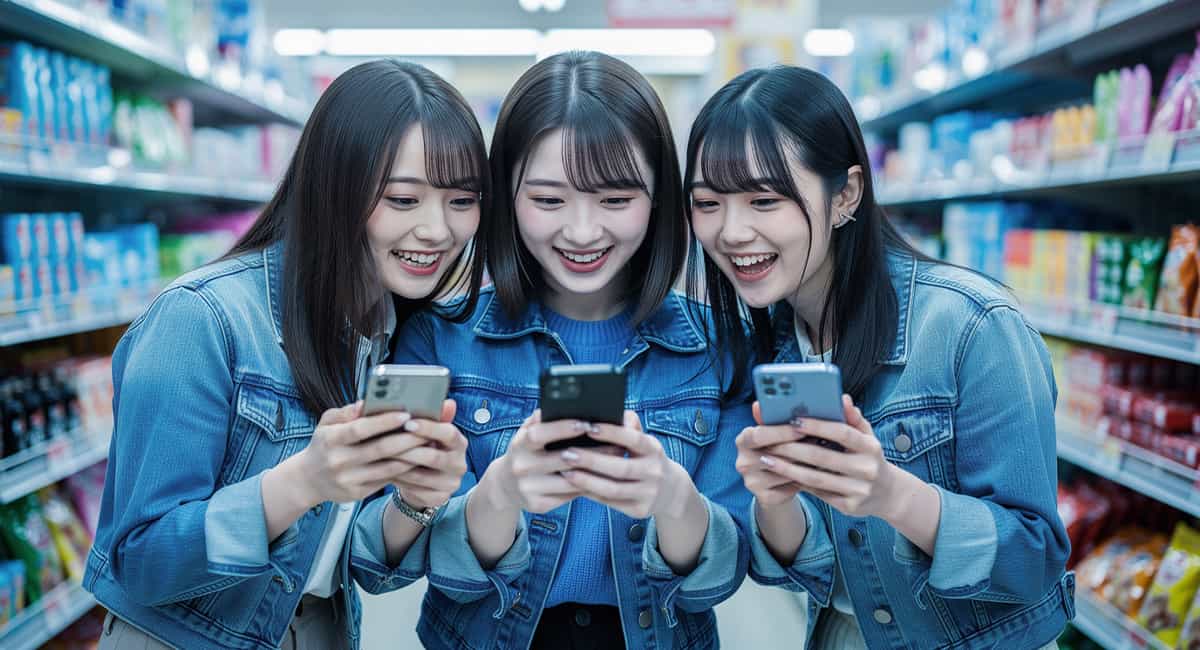 SNSをする女性３人