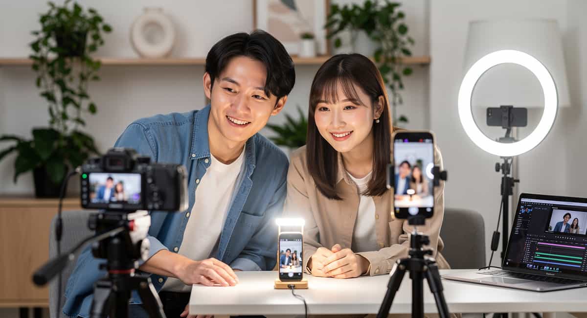 動画撮影している男女